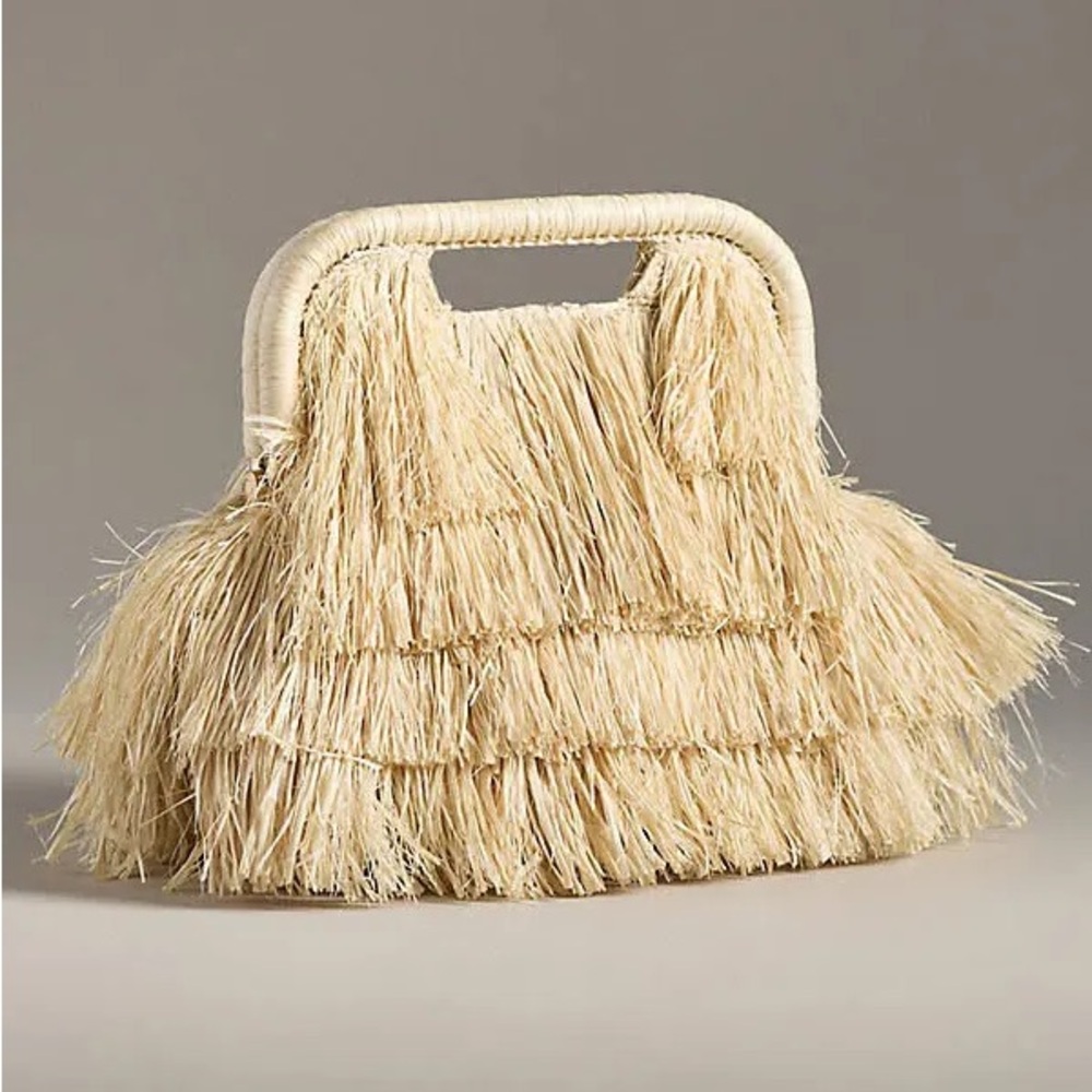 Poolside The Flamands Mini Bag in Natural Cream Raffia Straw Clutch Purse
